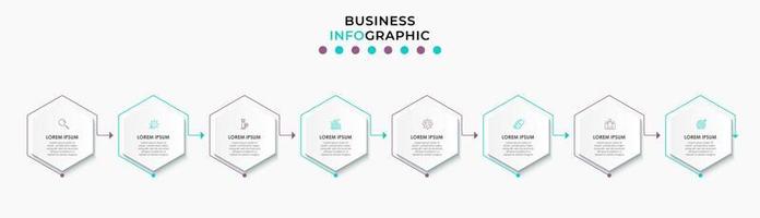 Vektor-Infografik-Design-Geschäftsvorlage mit Symbolen und 8 Optionen oder Schritten. kann für Prozessdiagramme, Präsentationen, Workflow-Layouts, Banner, Flussdiagramme und Infografiken verwendet werden vektor