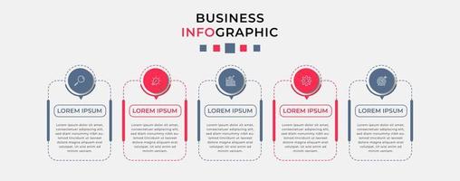 vektor infographic design affärsmall med ikoner och 5 alternativ eller steg. kan användas för processdiagram, presentationer, arbetsflödeslayout, banner, flödesschema, infograf