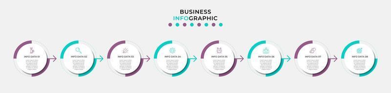 Vektor-Infografik-Design-Geschäftsvorlage mit Symbolen und 8 Optionen oder Schritten. kann für Prozessdiagramme, Präsentationen, Workflow-Layouts, Banner, Flussdiagramme und Infografiken verwendet werden vektor