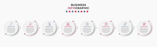 Vektor-Infografik-Design-Geschäftsvorlage mit Symbolen und 8 Optionen oder Schritten. kann für Prozessdiagramme, Präsentationen, Workflow-Layouts, Banner, Flussdiagramme und Infografiken verwendet werden vektor