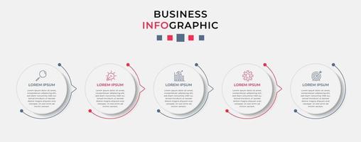 Vektor-Infografik-Design-Geschäftsvorlage mit Symbolen und 5 Optionen oder Schritten. kann für Prozessdiagramme, Präsentationen, Workflow-Layouts, Banner, Flussdiagramme und Infografiken verwendet werden vektor