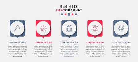 vektor infographic design affärsmall med ikoner och 5 alternativ eller steg. kan användas för processdiagram, presentationer, arbetsflödeslayout, banner, flödesschema, infograf