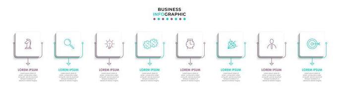 vektor infographic design företag mall med ikoner och 8 alternativ eller steg. kan vara Begagnade för bearbeta diagram, presentationer, arbetsflöde layout, baner, strömma Diagram, info Graf