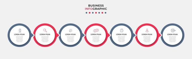 Business-Infografik-Design-Vorlagenvektor mit Symbolen und 7 Optionen oder Schritten. kann für Prozessdiagramme, Präsentationen, Workflow-Layouts, Banner, Flussdiagramme und Infografiken verwendet werden vektor