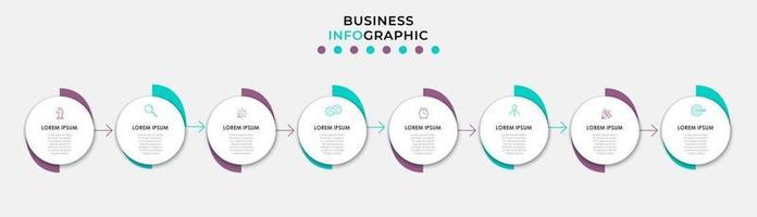 Vektor-Infografik-Design-Geschäftsvorlage mit Symbolen und 8 Optionen oder Schritten. kann für Prozessdiagramme, Präsentationen, Workflow-Layouts, Banner, Flussdiagramme und Infografiken verwendet werden vektor