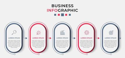 vektor infographic design affärsmall med ikoner och 5 alternativ eller steg. kan användas för processdiagram, presentationer, arbetsflödeslayout, banner, flödesschema, infograf