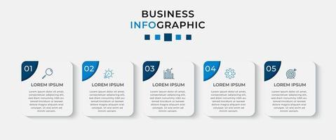 Vektor-Infografik-Design-Geschäftsvorlage mit Symbolen und 5 Optionen oder Schritten. Kann für Prozessdiagramme, Präsentationen, Workflow-Layout, Banner, Flussdiagramm und Infografik verwendet werden vektor