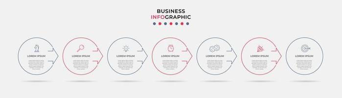 företag infographic design mall vektor med ikoner och 7 alternativ eller steg. kan vara Begagnade för bearbeta diagram, presentationer, arbetsflöde layout, baner, strömma Diagram, info Graf