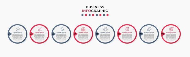 Vektor-Infografik-Design-Geschäftsvorlage mit Symbolen und 8 Optionen oder Schritten. kann für Prozessdiagramme, Präsentationen, Workflow-Layouts, Banner, Flussdiagramme und Infografiken verwendet werden vektor