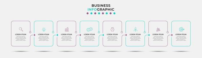 Vektor-Infografik-Design-Geschäftsvorlage mit Symbolen und 8 Optionen oder Schritten. kann für Prozessdiagramme, Präsentationen, Workflow-Layouts, Banner, Flussdiagramme und Infografiken verwendet werden vektor