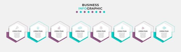 vektor infographic design företag mall med ikoner och 8 alternativ eller steg. kan vara Begagnade för bearbeta diagram, presentationer, arbetsflöde layout, baner, strömma Diagram, info Graf