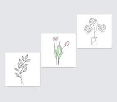 abstrakte blumenblätter tulpe natürliches wandkunstplakatset vektor