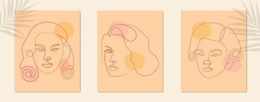 weibliches gesicht strichzeichnung plakat mädchen porträt set sammlung vektor