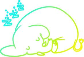 Kalte Gradientenlinie Zeichnung Cartoon schlafender Elefant vektor