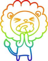 Regenbogen-Gradientenlinie Zeichnung Cartoon Löwe beten vektor