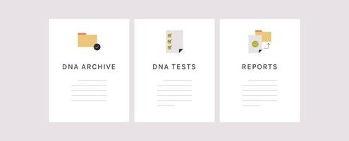 dna-archiv, dna-tests und berichte webbanner und einfache verschiedene elemente flache vektorillustration. vektor