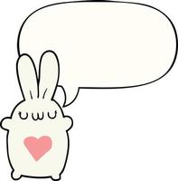 süßes Cartoon-Kaninchen und Liebesherz und Sprechblase vektor