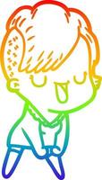 regnbågsgradient linjeteckning söt tecknad flicka med hipster frisyr vektor
