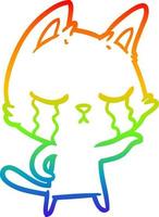 Regenbogen-Gradientenlinie Zeichnung weinende Cartoon-Katze vektor
