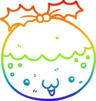 Regenbogen-Gradientenlinie zeichnet niedlichen Cartoon-Weihnachtspudding vektor
