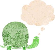süße Cartoon-Schildkröte und Gedankenblase im strukturierten Retro-Stil vektor