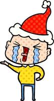 Comic-Stil-Illustration eines weinenden kahlköpfigen Mannes mit Weihnachtsmütze vektor
