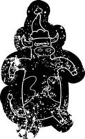 Cartoon verzweifelte Ikone eines Stiers mit Weihnachtsmütze vektor
