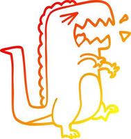 warme Gradientenlinie Zeichnung Cartoon brüllender T-Rex vektor