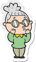 klistermärke av en tecknad kvinna som bär glasögon vektor