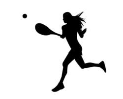 Frau läuft für den Tennisball auf weißem Hintergrund vektor