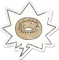 Cartoon Donut und Sprechblase beunruhigter Aufkleber vektor