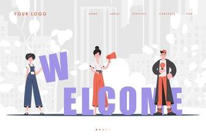 Willkommens-Landing-Page Homepage für ein vielfältiges Team von Menschen für Ihre Website. Cartoon-Charakter-Stil. Vektor. vektor