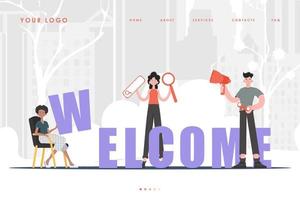 Willkommens-Landing-Page Homepage für ein vielfältiges Team von Menschen für die Website. trendiger Stil. Vektor. vektor