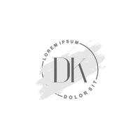 anfängliches dk-minimalistisches logo mit pinsel, anfängliches logo für unterschrift, hochzeit, mode, schönheit und salon. vektor