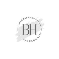 anfängliches bh-minimalistisches logo mit pinsel, anfängliches logo für unterschrift, hochzeit, mode. vektor