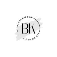 anfängliches bk-minimalistisches logo mit pinsel, anfängliches logo für unterschrift, hochzeit, mode. vektor
