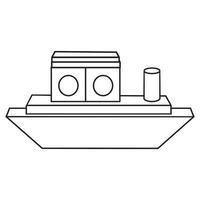 båt konstruktion tillverkad av färgad trä- kuber, svart kontur färg, vektor isolerat illustration i platt stil