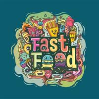 Fast-Food-Doodle-Vektordesign für Hintergrundplakatmuster und materielle grafische Promotion-Fast-Food-Geschäfte vektor