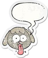 Cartoon Hundegesicht keuchend und Sprechblase beunruhigter Aufkleber vektor