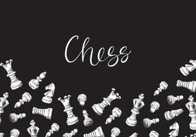 Banner mit Schachfiguren auf schwarzem Hintergrund. handgezeichnete vektorillustration für einen schachverein, turnierfahne, rahmen, broschüre. Hintergrund des intellektuellen Spiels. Skizze-Vektor-Illustration vektor