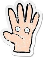 Retro-Distressed-Aufkleber einer Cartoon-Hand mit Augen vektor