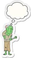 Cartoon Zombie und Gedankenblase als bedruckter Aufkleber vektor