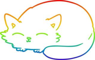 Regenbogen-Gradientenlinie Zeichnung Cartoon-Katze schläft vektor