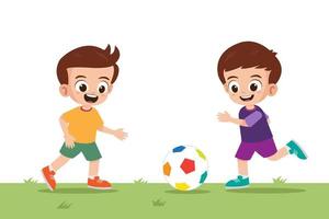 Zwei süße Jungs spielen Fußball in der Parkvektorillustration vektor