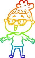 Regenbogen-Gradientenlinie Zeichnung Cartoon glückliche Frau mit Brille vektor