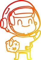 Warme Gradientenlinie zeichnet glücklichen Cartoon-Astronautenmann vektor