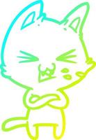 Kalte Gradientenlinie zeichnet Cartoon-Katze mit verschränkten Armen vektor