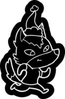 vänlig tecknad ikon av en varg som bär tomtehatt vektor