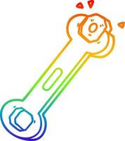 Regenbogen-Gradientenlinie Zeichnung Cartoon-Schraubenschlüssel drehende Mutter vektor