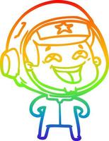 Regenbogengradientenlinie Zeichnung Cartoon lachender Astronaut vektor